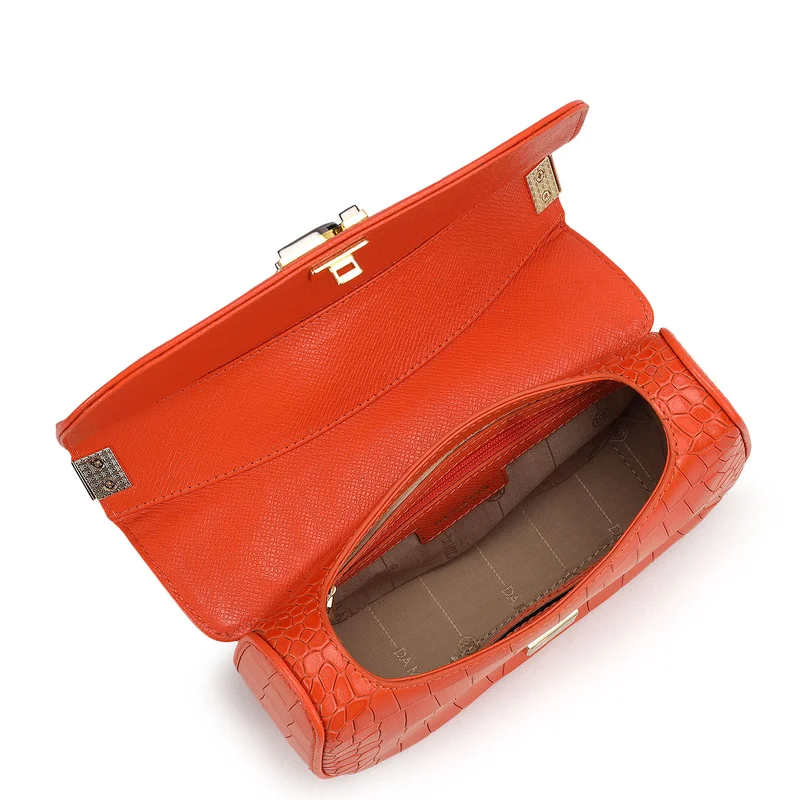 Da Milano Pumpkin Small Croco Leather Baguette - Pumpkin for Women | Best Price UAE